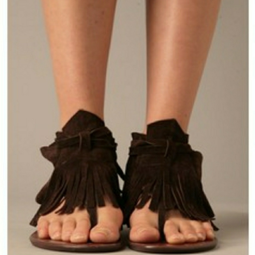 Free People Dolce Vita Brown Fringe Sandals